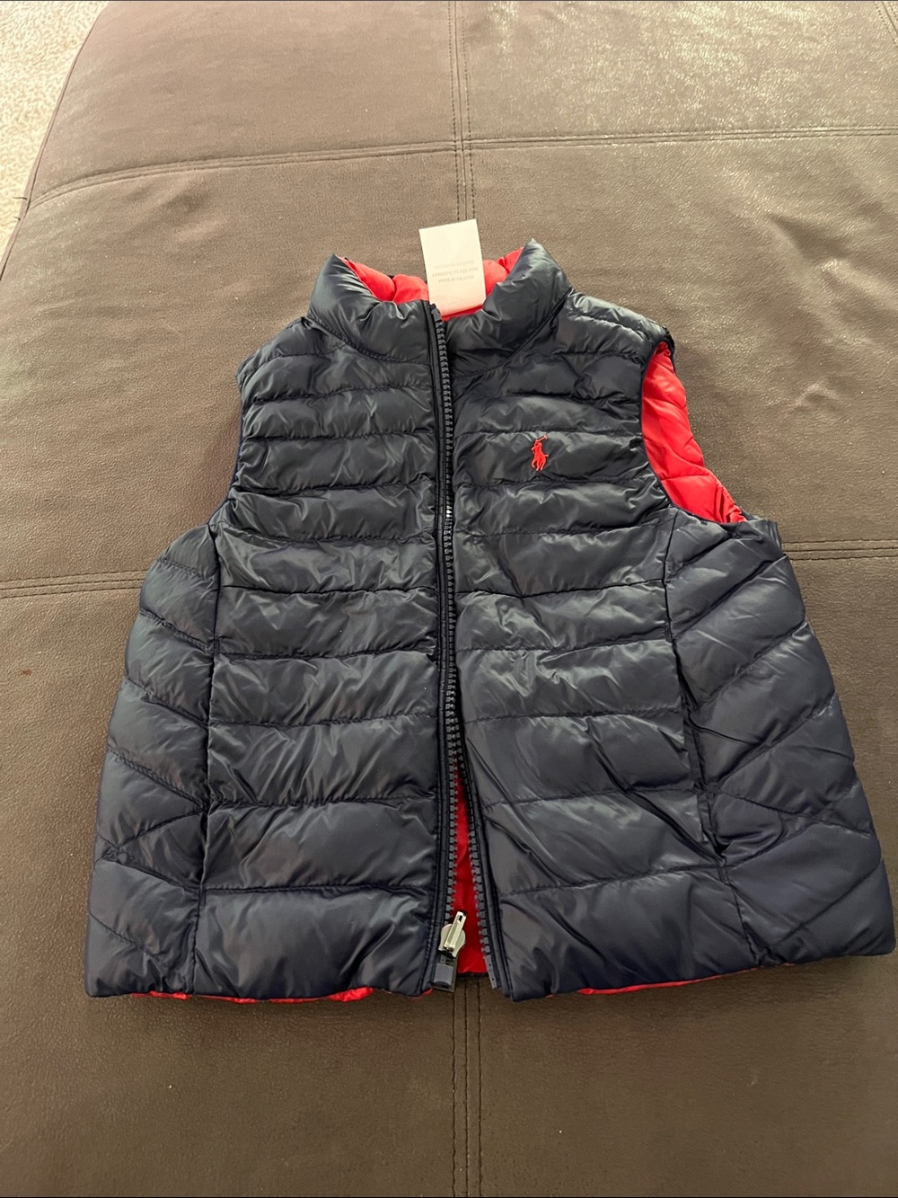 Ralph Lauren Navy Puffer Vest with Red Lining